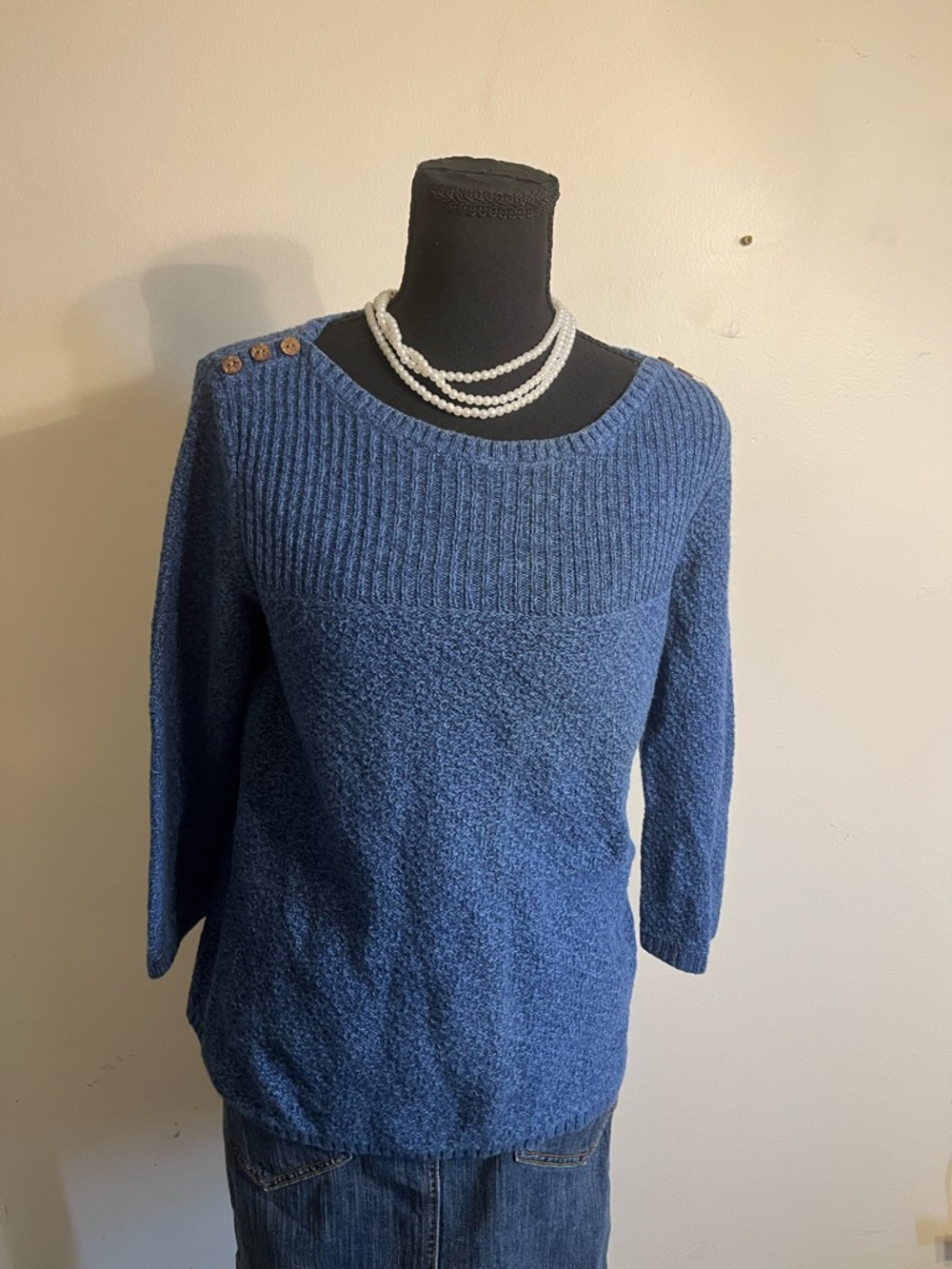 Christopher & Banks Denim Blue Scoopneck Sweater with Shoulder Buttons